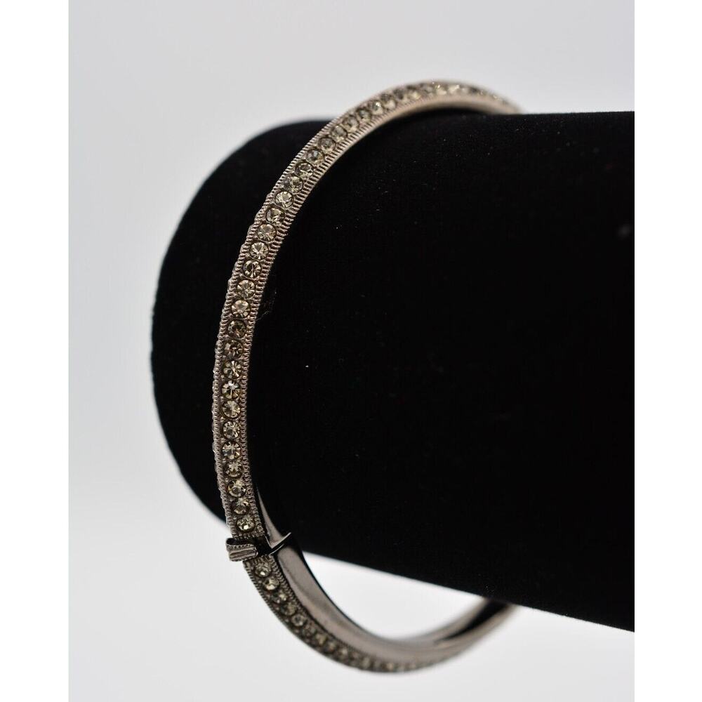 Nadri Crystal Bangle Bracelet Pave Gunmetal Rhinestone Gray Shiny Signed Bin5